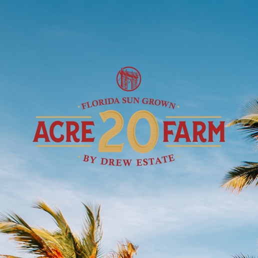 Logo for Acre 20 Farm by Drew Estate, showcasing an emblem that symbolizes a 20-acre agricultural venture