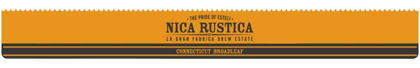 Nica Rustica Connecticut Broadleaf cigar band with a bold orange and black color palette