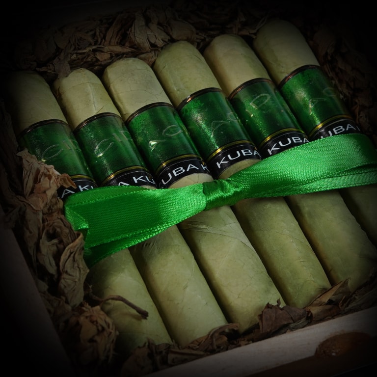 a group of 6 Acid Kuba cigars tied with a green silk ribbon